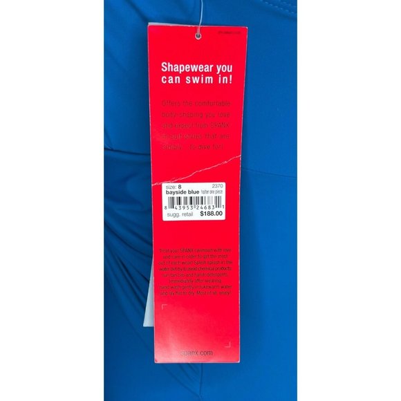NWT Spanx Bayside Blue Halter One Piece Shaping Slimming Belted Beauty Swimsuit - Picture 6 of 7